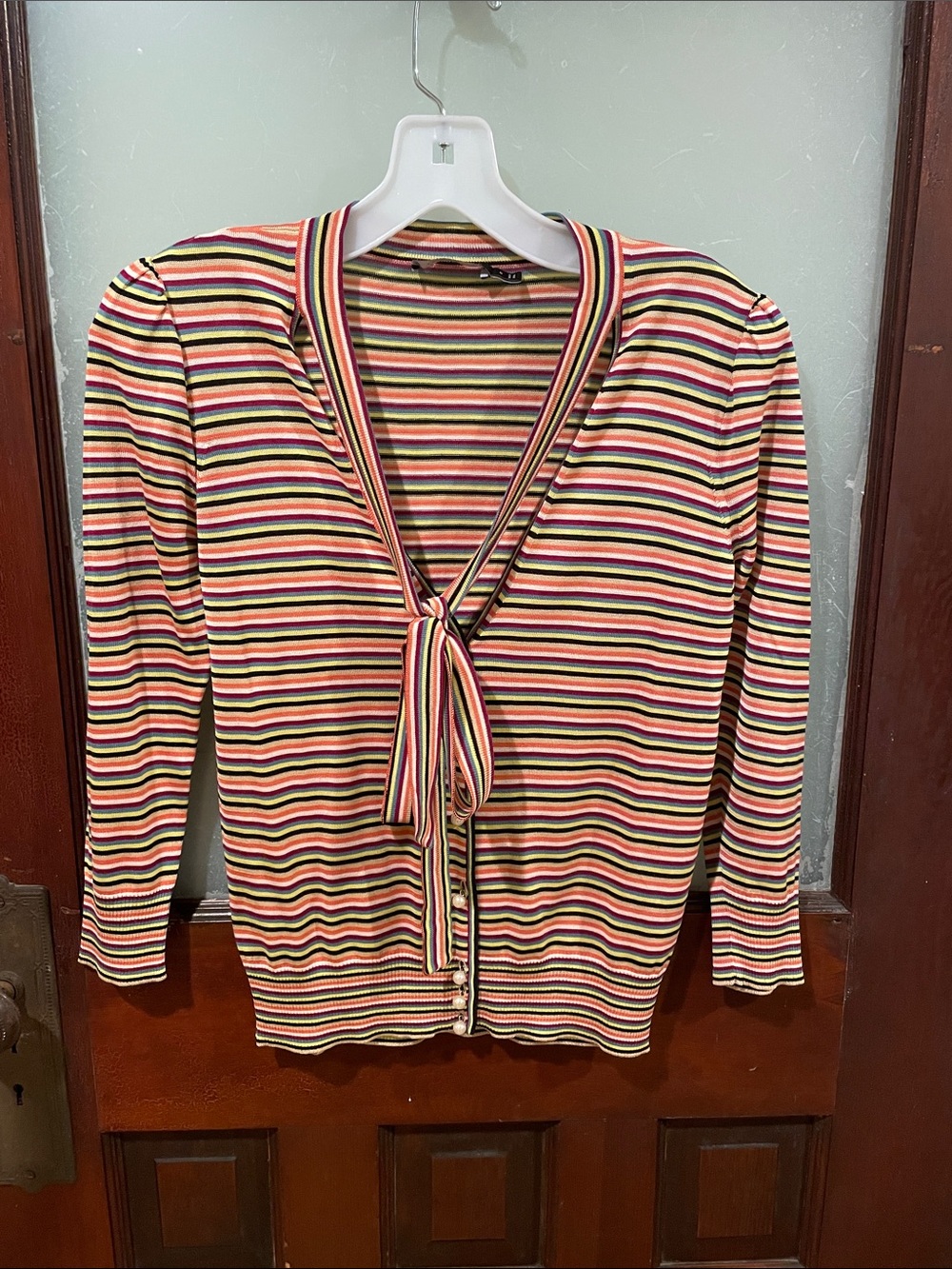 The Limited Multistripe Cardigan in Yellow, Red, Blue and Green